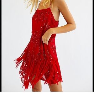 Free people Red Crystal Flapper Mini Dress